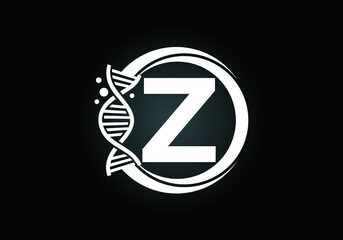 Initial Z monogram alphabet in a circle with DNA. Genetics logo design concept. Font emblem. Logo for medicine, science, laboratory, business, and company identity