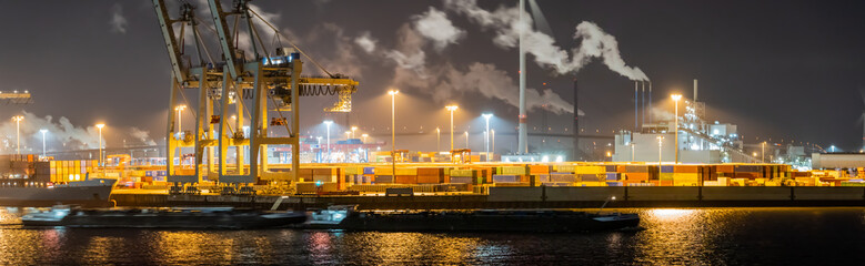 Hamburg Harbor by Night Panorama