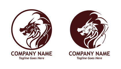 dragon head logo circle illustration design