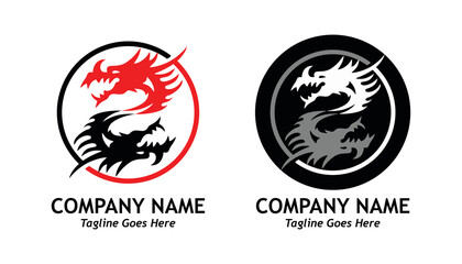 dragon head logo circle illustration design