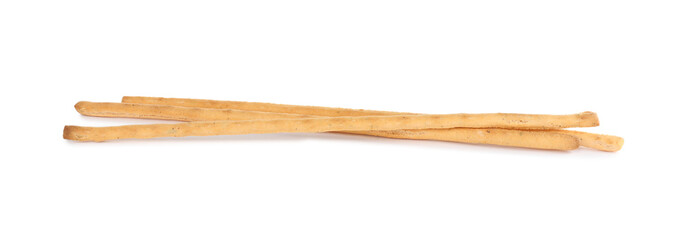 Fresh delicious grissini sticks on white background