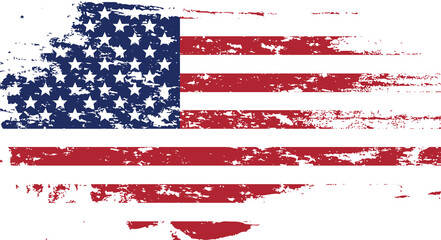 USA flag in grunge style. Brush stroke USA flag.Old dirty American flag. American Symbol. Raster illustration