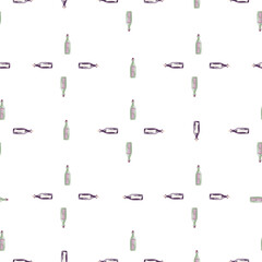 Geometric style seamless pattern with little purple bottles with message. Isolated ornament. Marine style.