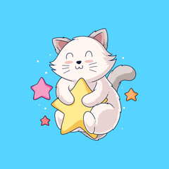 hand drawn cute cat illustration design vector