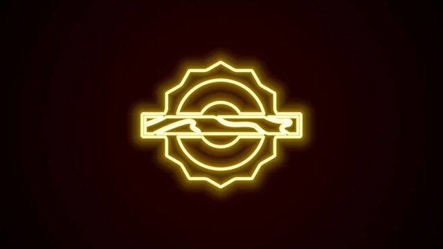 Glowing neon line Electric circular saw with steel toothed disc icon isolated on black background. Electric hand tool for cutting wood or metal. 4K Video motion graphic animation