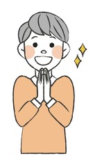 女性 拍手 ピンク 手描き風 上半身