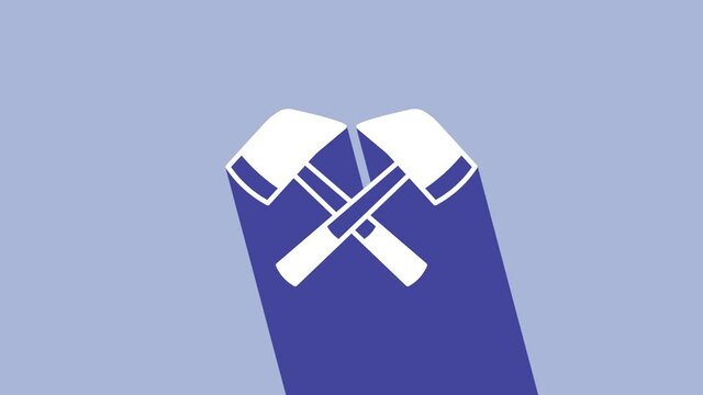 White Firefighter axe icon isolated on purple background. Fire axe. 4K Video motion graphic animation