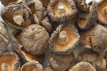 Dried shiitake mushrooms with close up shot,Top view.