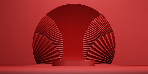 Minimal abstract background.chinese style red podium background for product presentation. 3d rendering illustration.