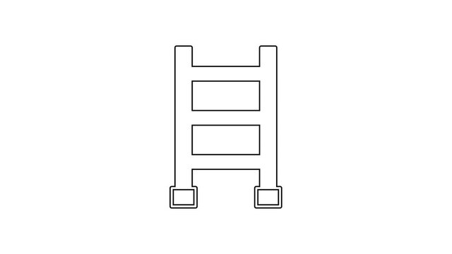 Black line Fire escape icon isolated on white background. Pompier ladder. Fireman scaling ladder with a pole. 4K Video motion graphic animation
