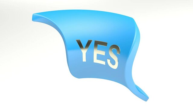 A blue flag isolated on white background with the write YES - 3D rendering video clip animation