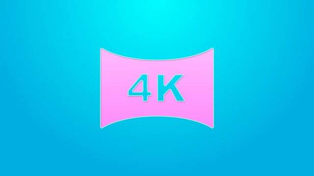 Pink line Screen tv with 4k Ultra HD video technology icon isolated on blue background. 4K Video motion graphic animation