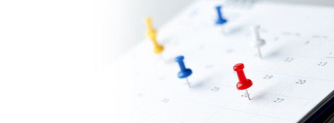 Thumbtack in calendar concept for busy, appointment and meeting reminder, planning for business...