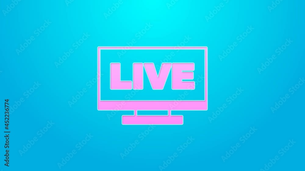 Wall mural Pink line Live streaming online videogame play icon isolated on blue background. 4K Video motion graphic animation