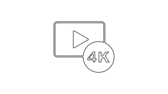Black line Screen tv with 4k Ultra HD video technology icon isolated on white background. 4K Video motion graphic animation