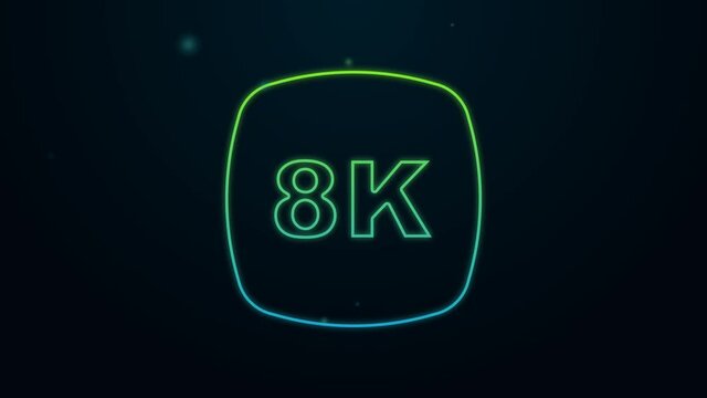 Glowing neon line 8k Ultra HD icon isolated on black background. 4K Video motion graphic animation