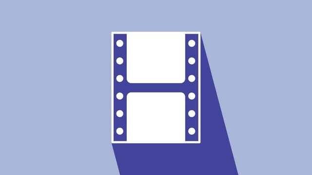 White Play video icon isolated on purple background. Film strip sign. 4K Video motion graphic animation
