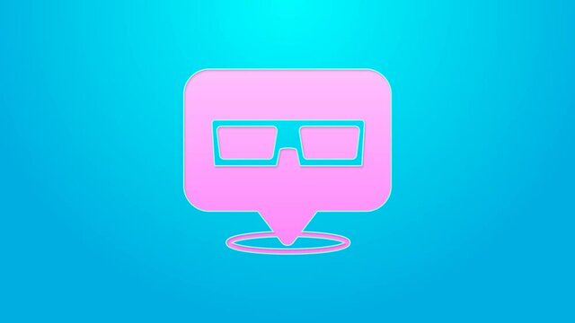 Pink line 3D cinema glasses icon isolated on blue background. 4K Video motion graphic animation
