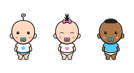 Cute baby twin character cartoon icon illustration