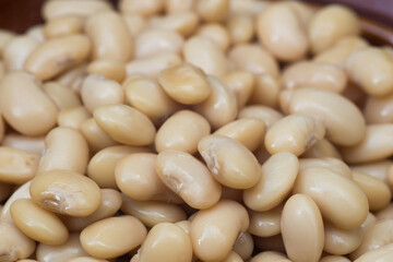white baked beans closeup selective focus