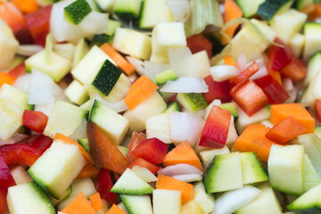 multicolored chopped fresh vegetables closeup selective focus