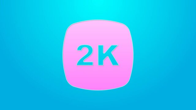 Pink line 2k Ultra HD icon isolated on blue background. 4K Video motion graphic animation