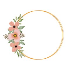 circle frame with orange bouquet for wedding invitation