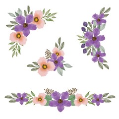 set floral watercolor frame of purple and orange