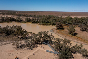 Aerial view of Cooper creek,Queensland at the famous Dig Tree.