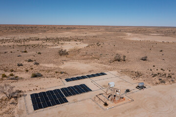 Gas mining rig in the south Australian desert powered by solar energy.