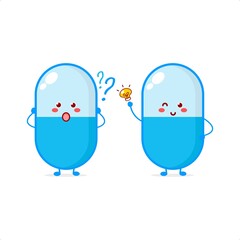 Cute pill character illustration smile happy mascot logo kids play toys template