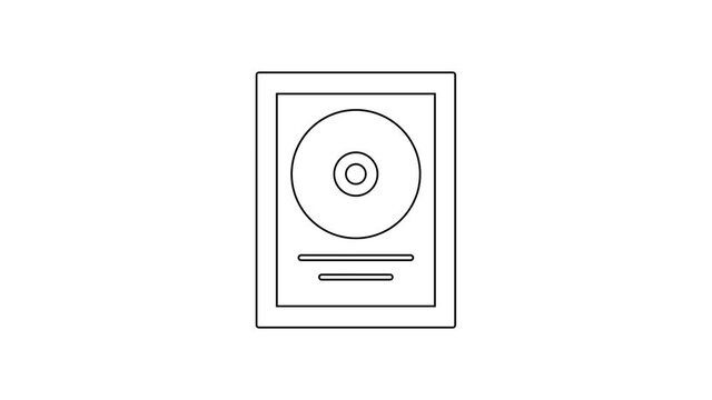 Black line CD disk award in frame icon isolated on white background. Modern ceremony. Best seller. Musical trophy. 4K Video motion graphic animation