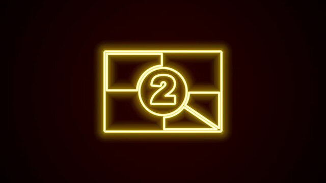 Glowing neon line Old film movie countdown frame icon isolated on black background. Vintage retro cinema timer count. 4K Video motion graphic animation
