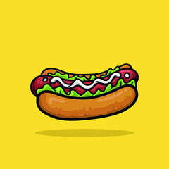 Hotdog icon illustration, cartoon style