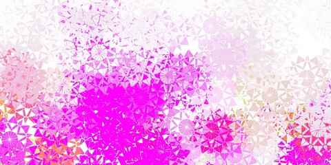 Light pink, green vector texture with bright snowflakes.