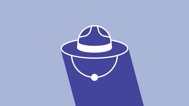 White Canadian ranger hat uniform icon isolated on purple background. 4K Video motion graphic animation