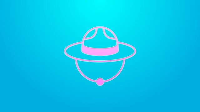 Pink line Canadian ranger hat uniform icon isolated on blue background. 4K Video motion graphic animation