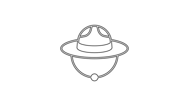 Black line Canadian ranger hat uniform icon isolated on white background. 4K Video motion graphic animation
