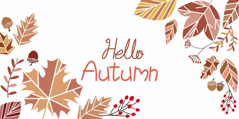 Autumn  background. Decorative Autumn leaves and berries illustration. Vector illustration. Web, banner, graphic design elements.