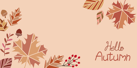 Autumn  background. Decorative Autumn leaves and berries illustration. Vector illustration. Web, banner, graphic design elements.