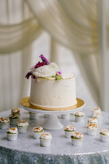 Obraz na płótnie Canvas An elaborate dessert table setting at a wedding reception