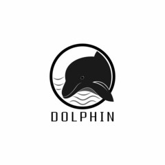 Dolphin head logo, with small waves in a circle