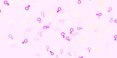 Light Pink, Yellow vector texture with women's rights symbols.