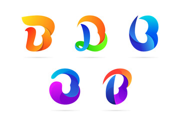 Set of the colorful letter B logo design. 3d initial collection