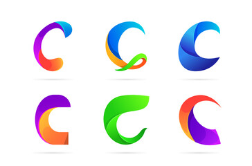 Set of the colorful letter C logo design. 3d initial collection