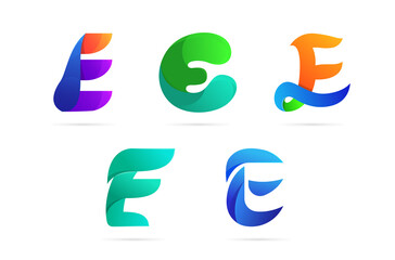 Set of the colorful letter E logo design. 3d initial collection