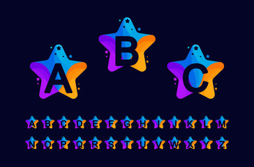 Logo set of star alphabet design. Colorful education fonts for achievement