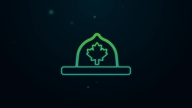 Glowing neon line Canadian ranger hat uniform icon isolated on black background. 4K Video motion graphic animation