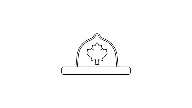 Black line Canadian ranger hat uniform icon isolated on white background. 4K Video motion graphic animation