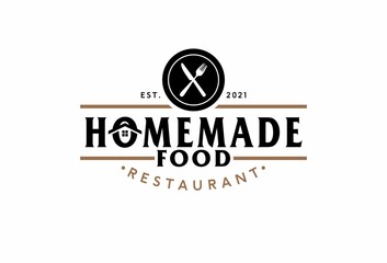 Home Restaurant Logo With Crossed Fork And Knife